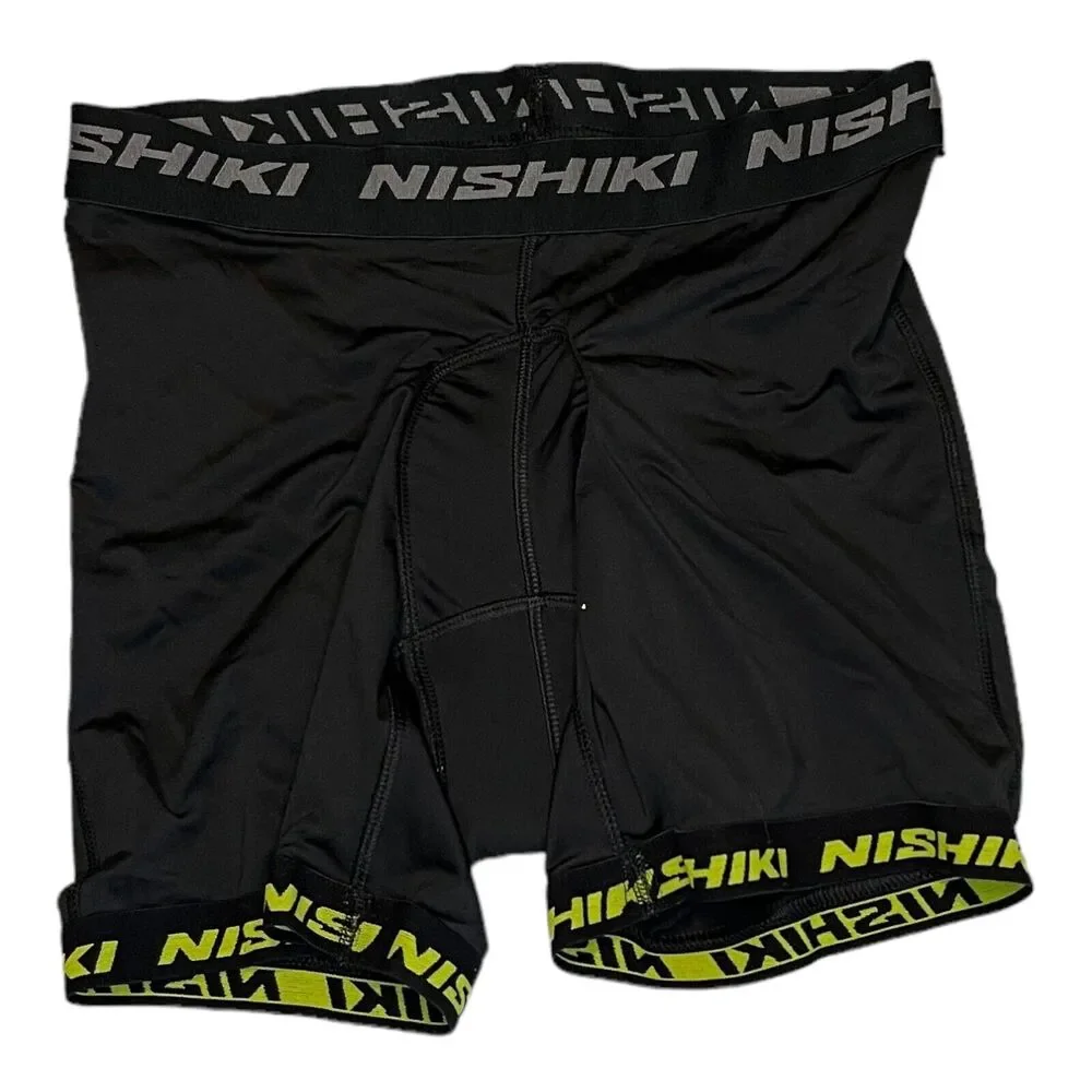 Nishiki Mens Black Cycling Pull On Shorts Size Medium Padded Athletic Stretch